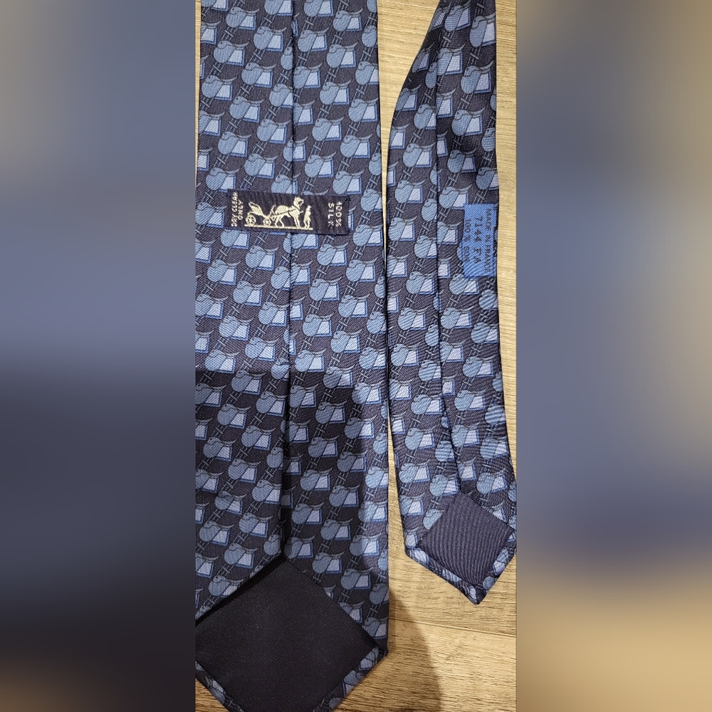 Hermes Blue Geometric Silk Tie - Picture 2 of 3